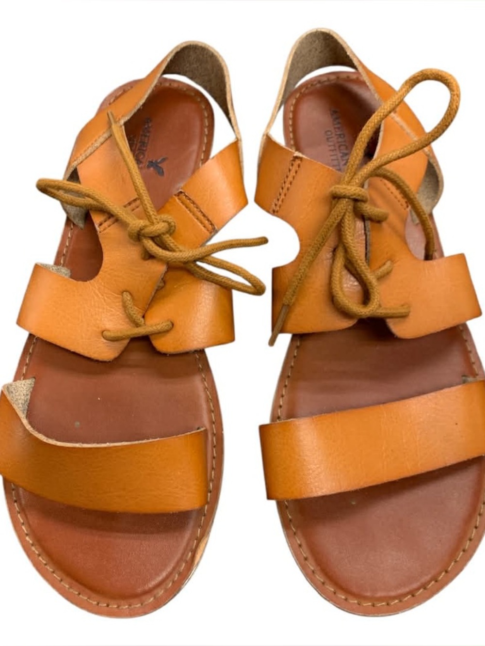 American Eagle Outfitters Cognac Leather Lace-Up Sandals S8